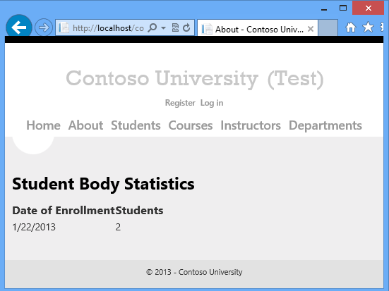 About page in Test environment