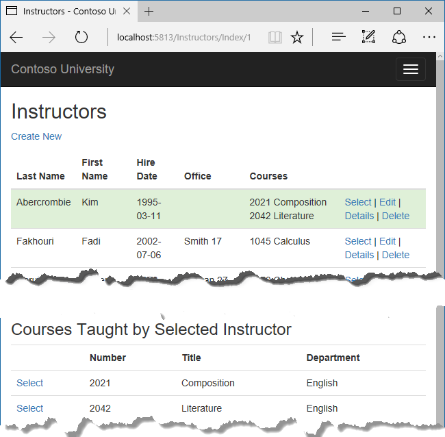 Instructors Index page instructor selected