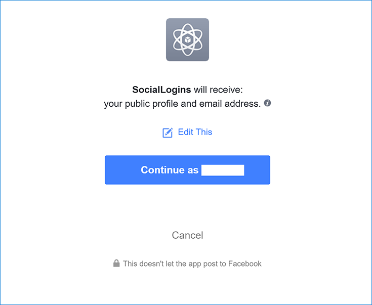 Facebook authentication page